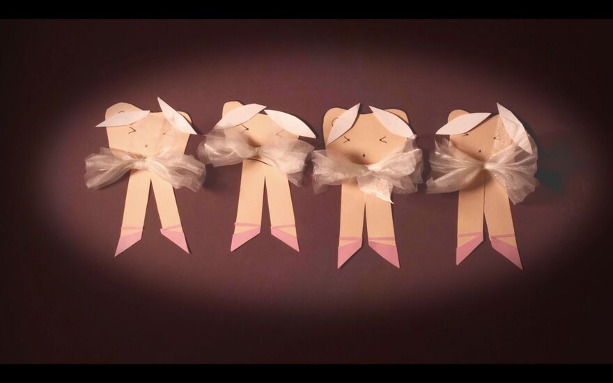 Four paper-made characters animated as a ballet dance