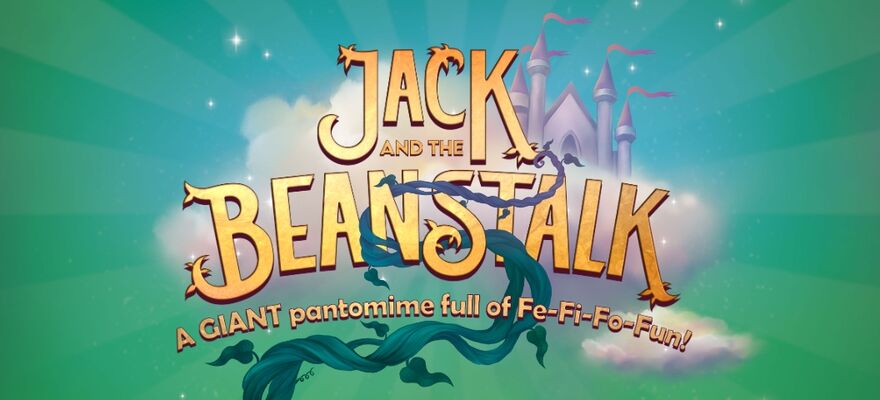 Jack and the Beanstalk text rising up a vine into a fairytale cloud with a castle