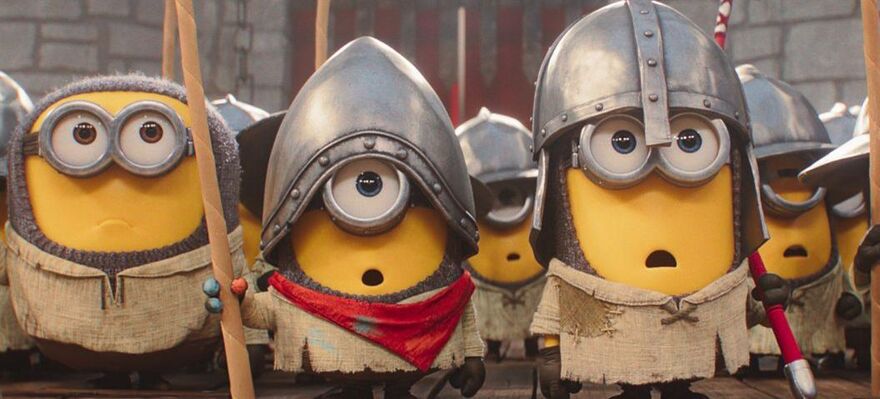 Minions standing in suits of armour