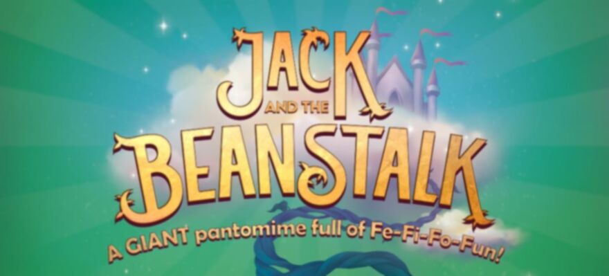 Jack and the Beanstalk text rising up a vine into a fairytale cloud with a castle