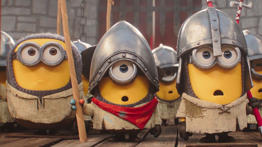 Minions standing in suits of armour