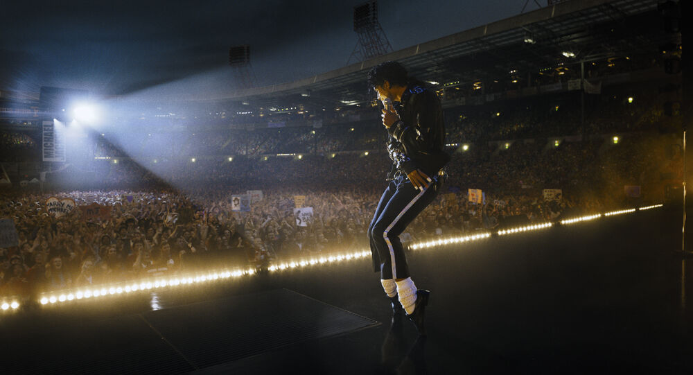 Michael performing on stage