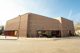 Exterior of BEAM (Venue). Brick walls on a sunny day.